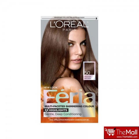 L'oreal Feria Multi Faceted Shimmering Colour - 50 Medium Brown