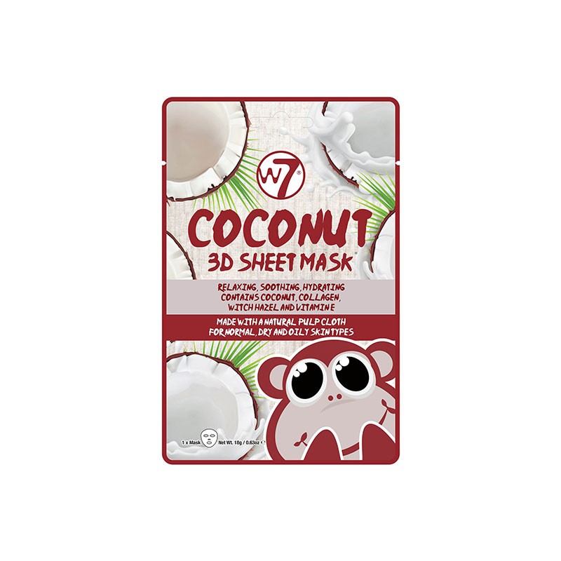 W7 Coconut 3D Sheet Mask For Normal Dry And Oily Skin Types 18g