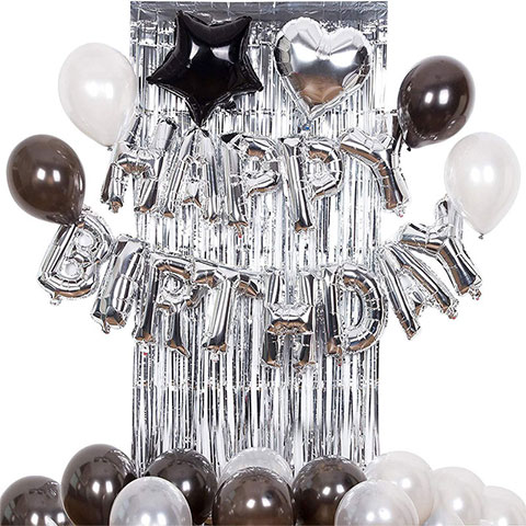 Adult Happy Birthday Banner Aluminum Foil Silver Balloon Package