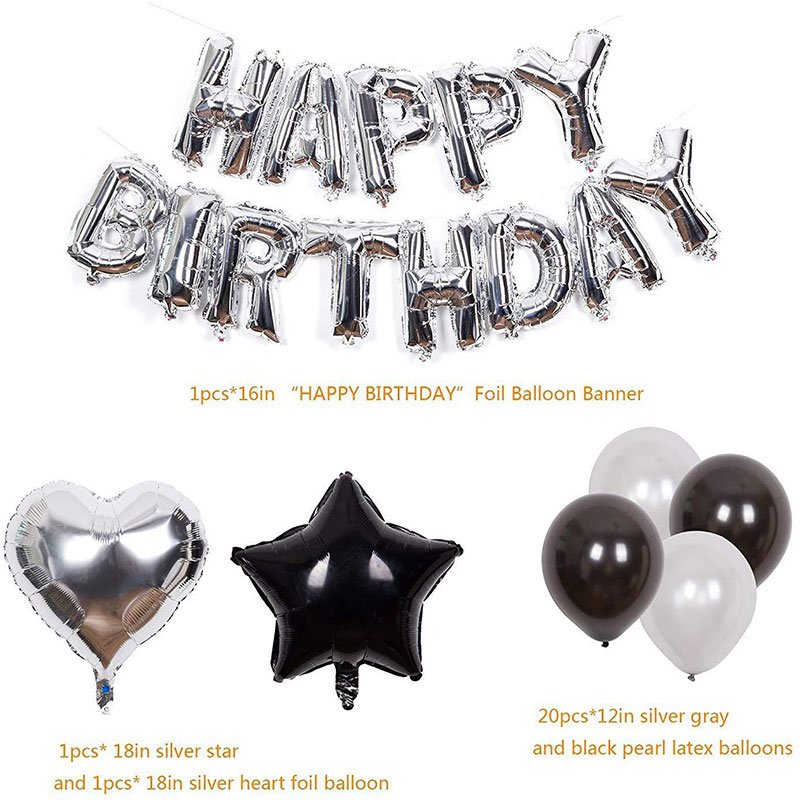 Adult Happy Birthday Banner Aluminum Foil Silver Balloon Package