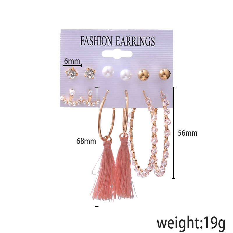 All-Match Pearl Rhinestones Geometric Earrings Set - 6 Pairs (55)