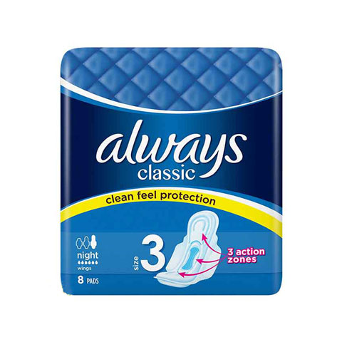 Always Classic Clean Feel Night Protection 8 pads - Size 3