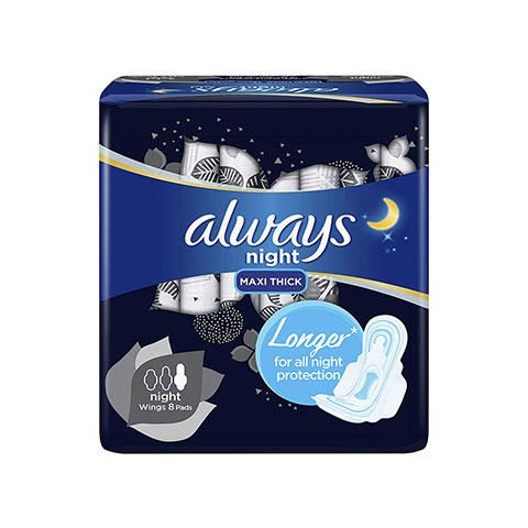 Always Night Maxi Thick Sanitary Pads With Night Wings - 8 Pads