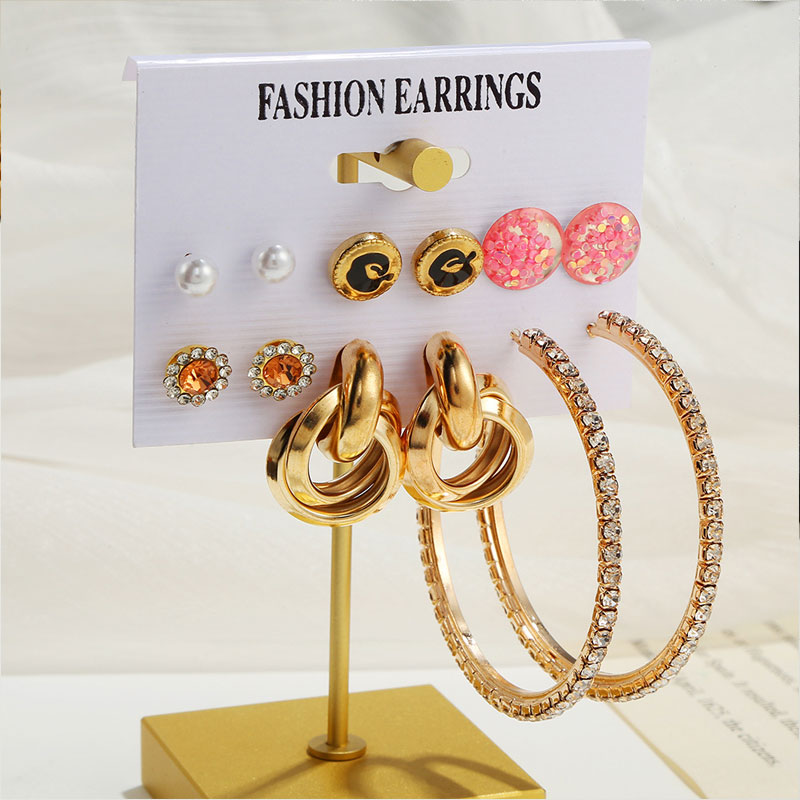 American Exaggerated Sequin Earrings Set - 6 Pairs (51)