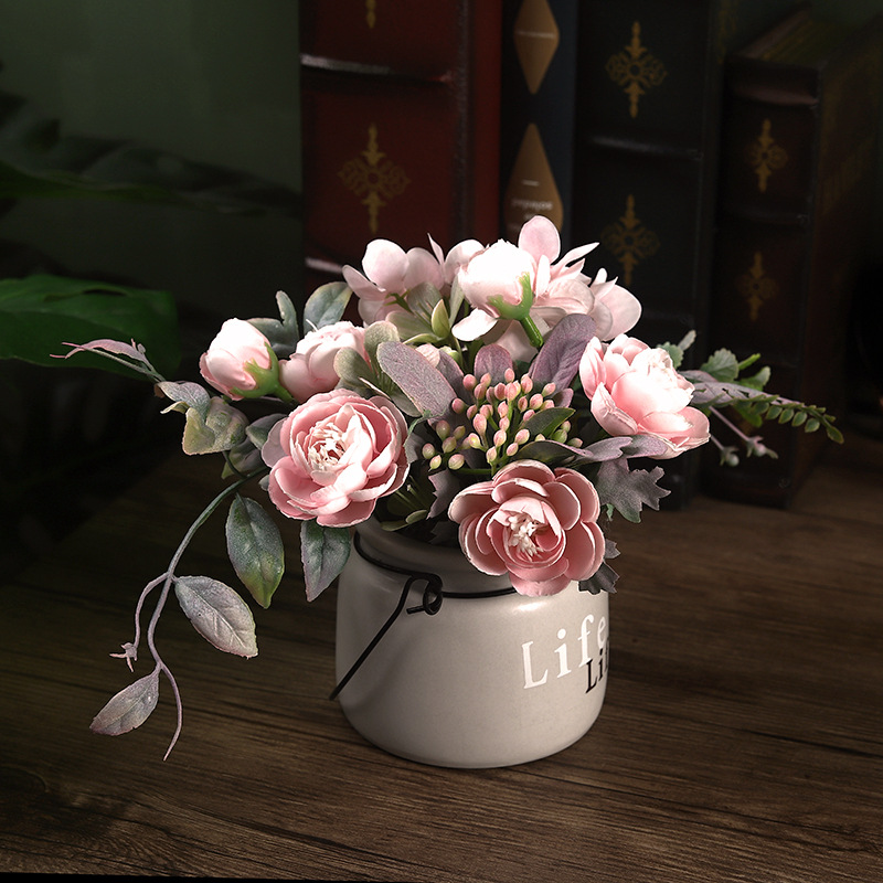 Beautiful Ceramic Potted Home Decor Silk Flower Vase (20165)
