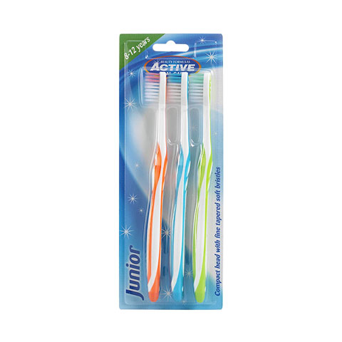 Beauty Formulas Active Oral Care Junior 3pcs Toothbrush For 8-12 Years - Blue