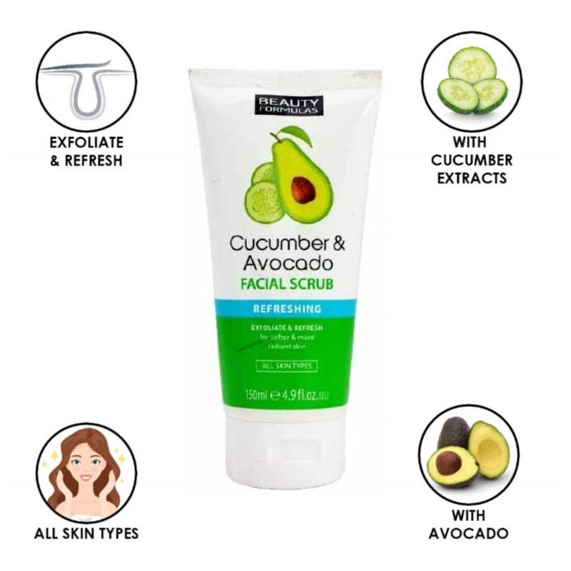 Beauty Formulas Refreshing Cucumber & Avocado Facial Scrub 150ml