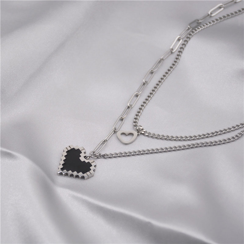 Black Peach Heart Double Layered Chain Necklace (301008)