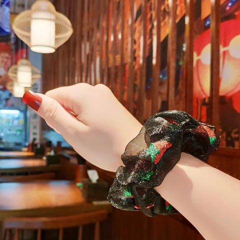 Fashionable Organza Hair Scrunchies for Women - Black