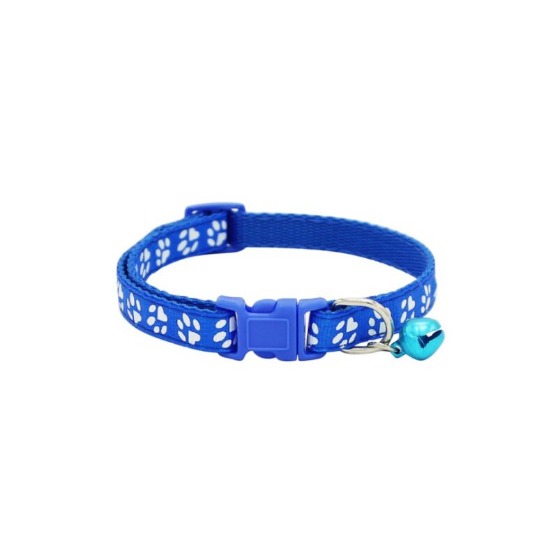 Dog Print Pet Bell Collar - Deep Blue