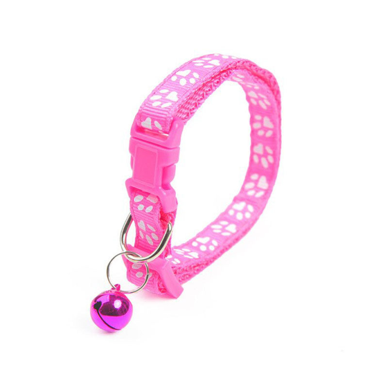 Dog Print Pet Bell Collar - Deep Pink