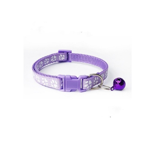 Dog Print Pet Bell Collar - Purple