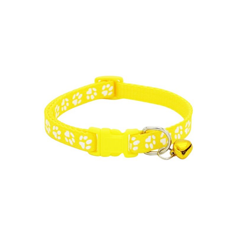 Dog Print Pet Bell Collar - Yellow