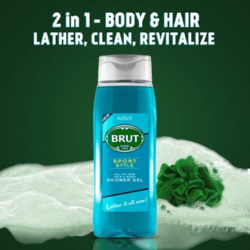 Brut Paris Sport Style All-In-One Hair & Body Shower Gel 500ml