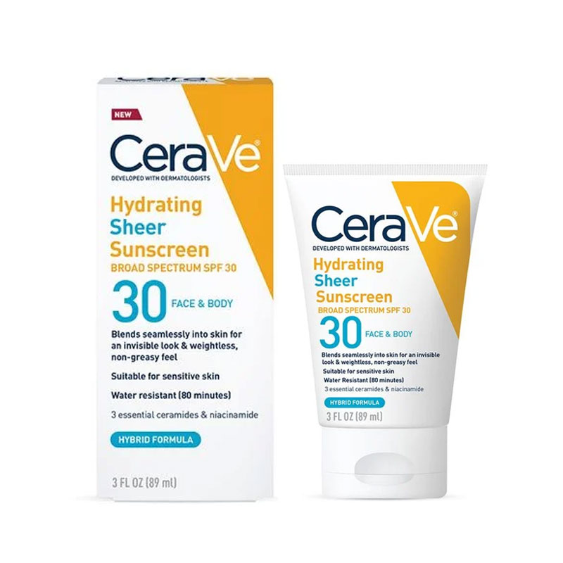 CeraVe Hydrating Sheer Sunscreen for Face & Body 89ml - SPF30 || The MallBD