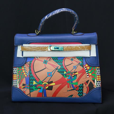 Colorful Printed Women's Handbag (20118) - Blue/Plam