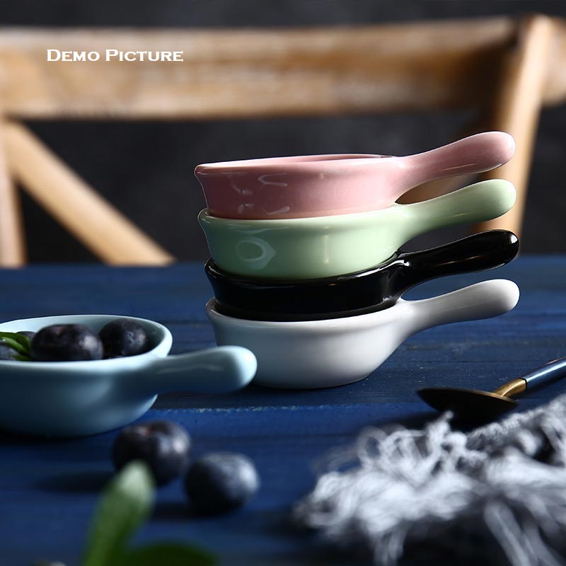 Creative Japanese Style Mini Ceramic Dish with Handle - Black