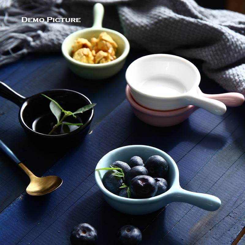 Creative Japanese Style Mini Ceramic Dish with Handle - Sky Blue