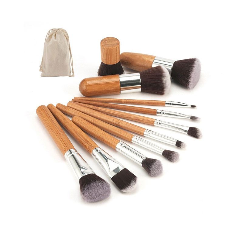 Bamboo Handle Makeup Powder Brushes Set - 11 Pcs