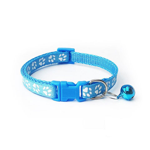 Dog Print Pet Bell Collar - Light Blue