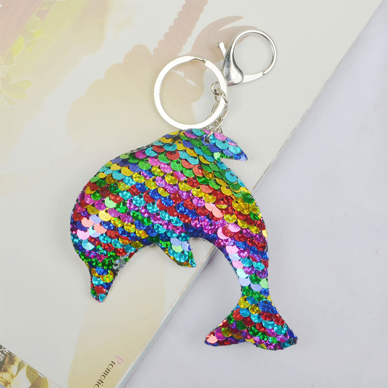 Double Sided Sequin Dolphin Bag key Chain - Colorful