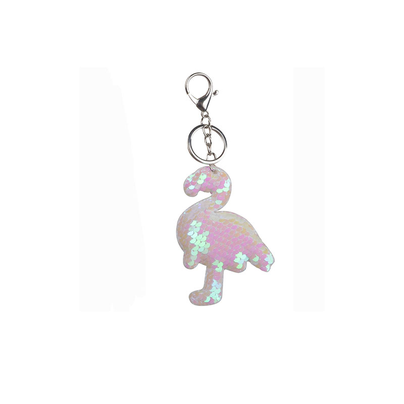 Double Sided Sequin Flamingo Bag Key Chain - White
