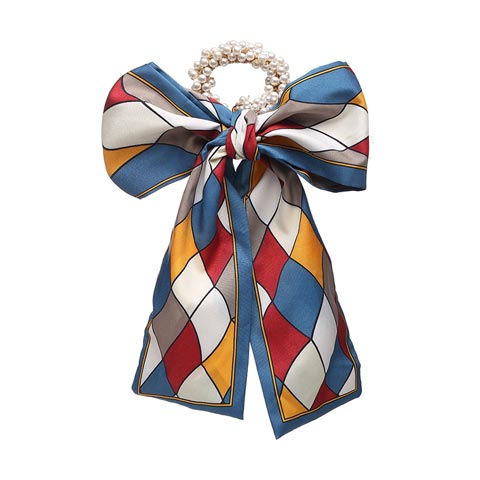 Fashion Pastoral Style Romantic Silk Scarf Ribbon Pearl Headband - Blue & Maroon