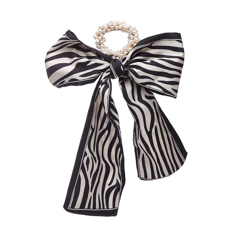 Fashion Pastoral Style Romantic Silk Scarf Ribbon Pearl Headband (20158) - Zebra Pattern