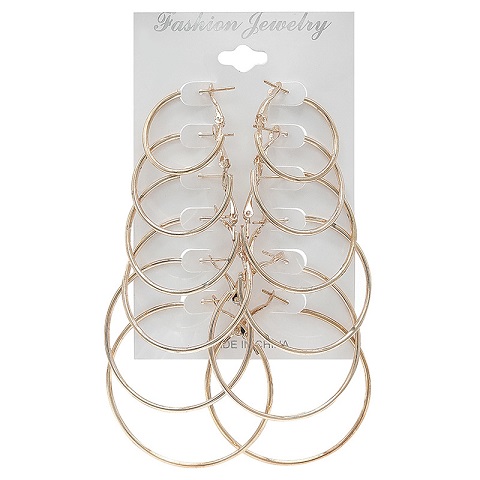 Simple Circle Earrings Set for Women - 6 pairs