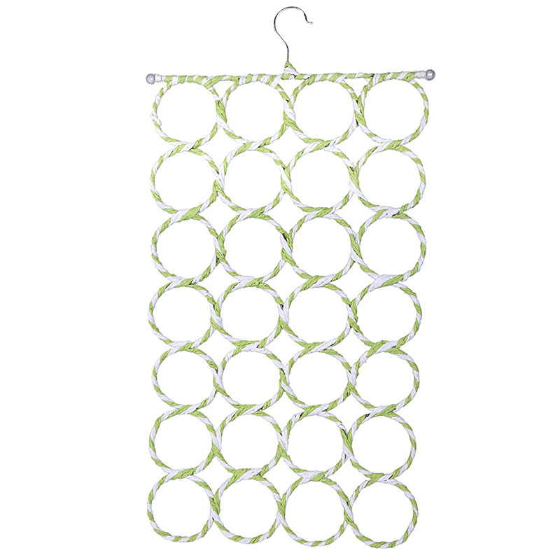 Foldable 28 Ring Scarf Hanger - White & Green