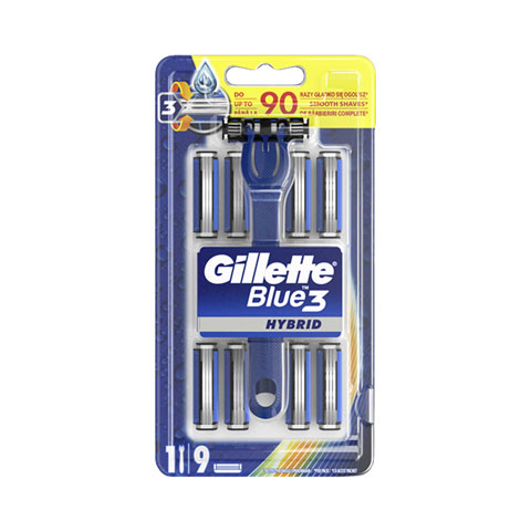 Gillette Blue3 Hybrid Handle + 9 Shaving Refill Blades (7778)