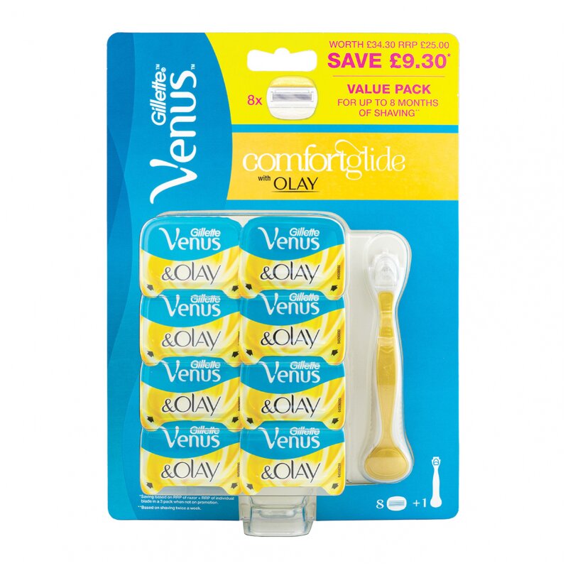 Gillette Venus Comfortglide With Olay Razor Pack For Women - 8 Blades