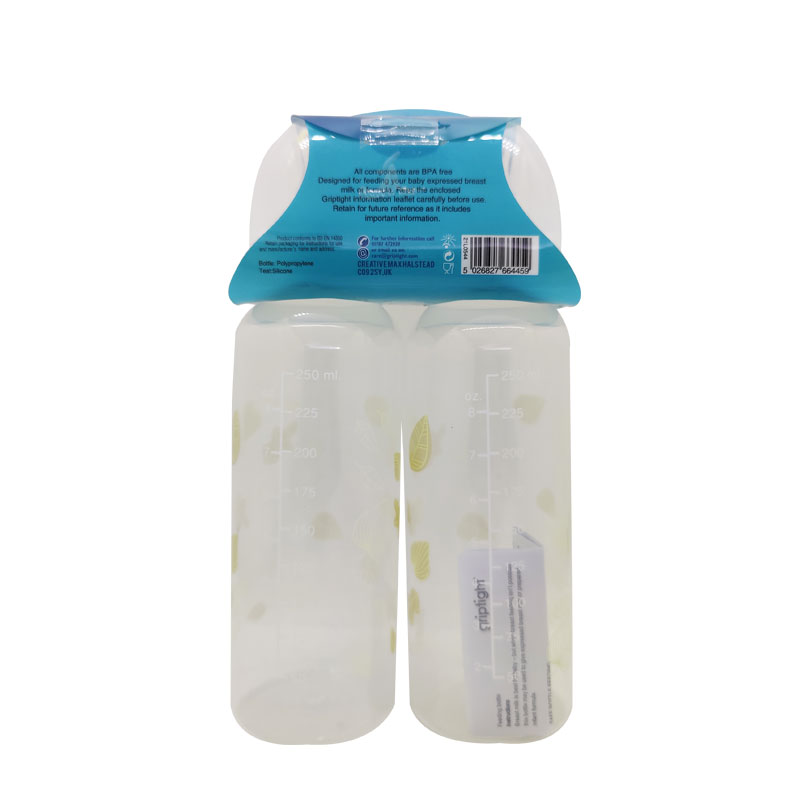 Griptight 0m+ Two Feeding Baby Bottles 250ml - White