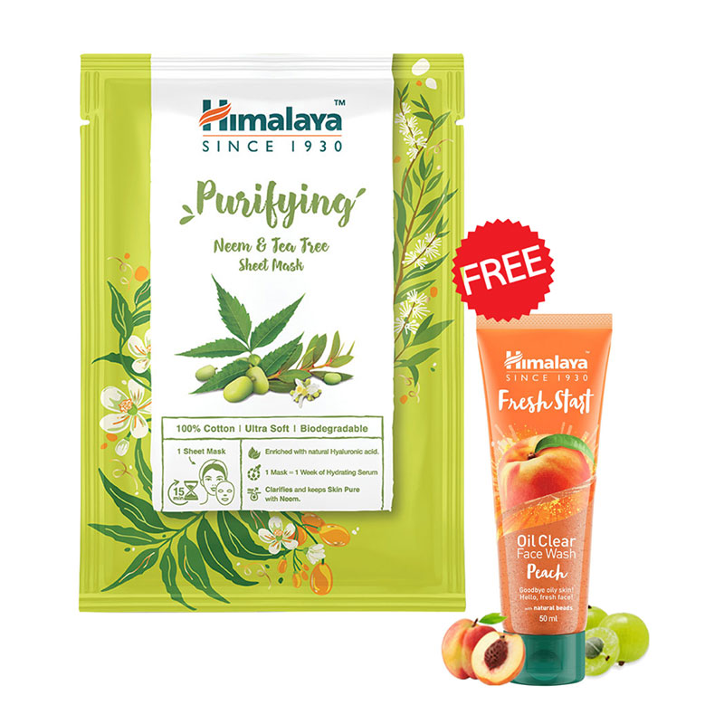 Himalaya Purifying Neem & Tea Tree Sheet Mask (Get 1 Himalaya Fresh Start Oil Clear Face Wash Peach 50ml)