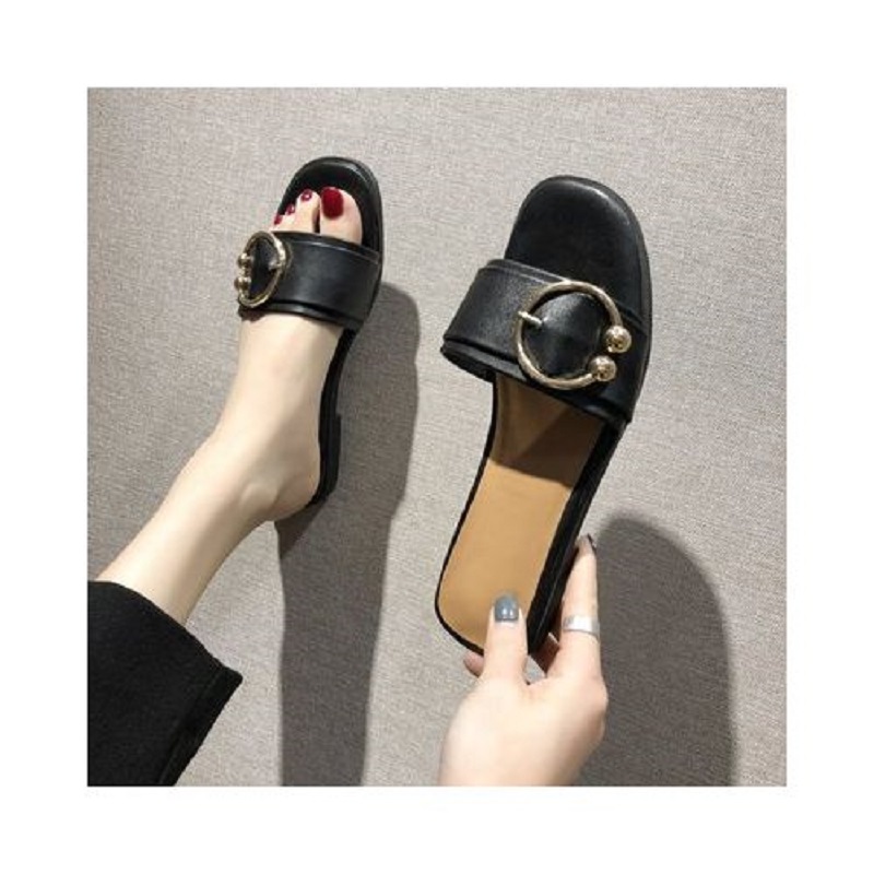 Hong Kong Style Wild Social Slipper Sandals - Black