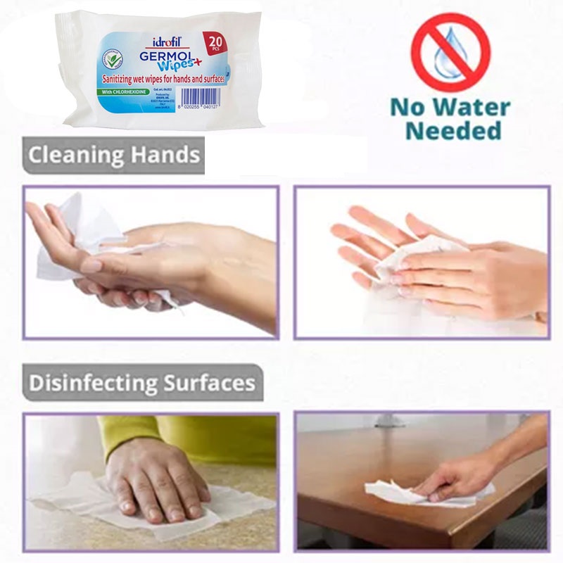 Idrofil Germol Sanitizing Wet Wipes For Hands And Surfaces - 20pcs