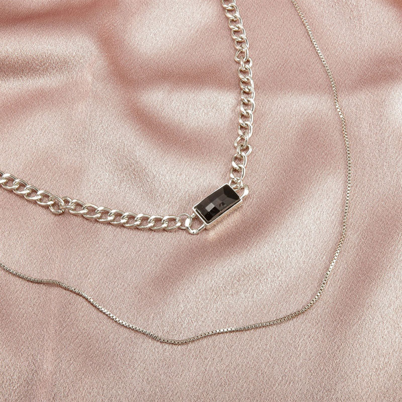 Korean Black Gemstone Stacking Chain Necklace (36)