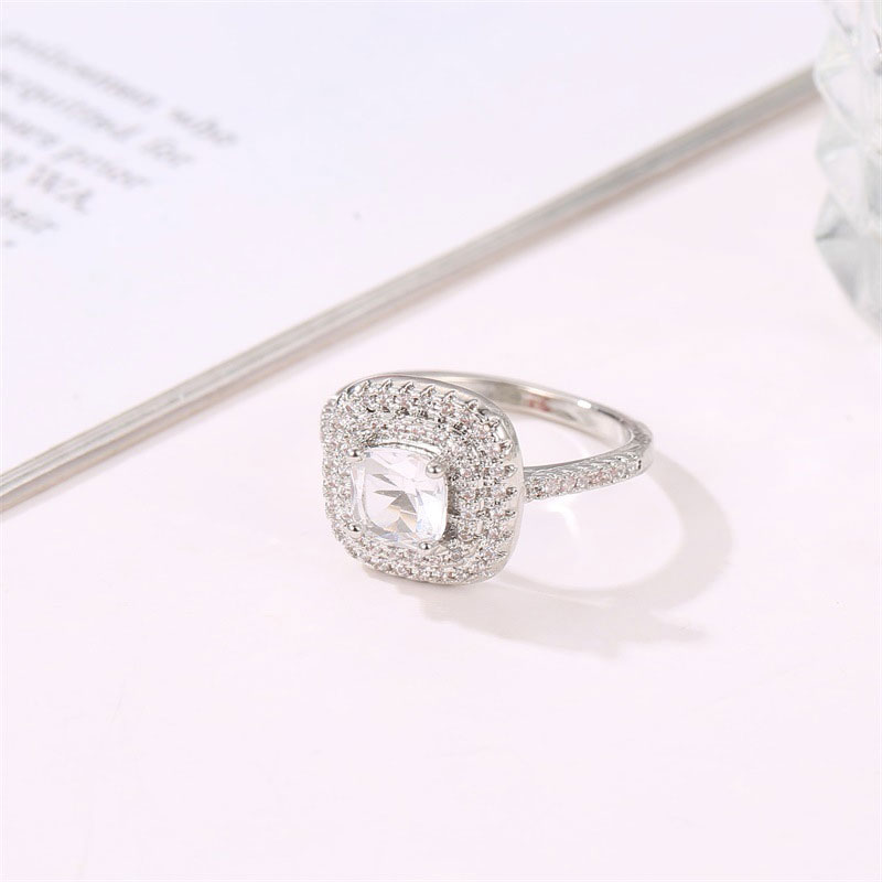 Ladies Beautiful Square Diamond Stone Stud Finger Ring - Size 6 (43)