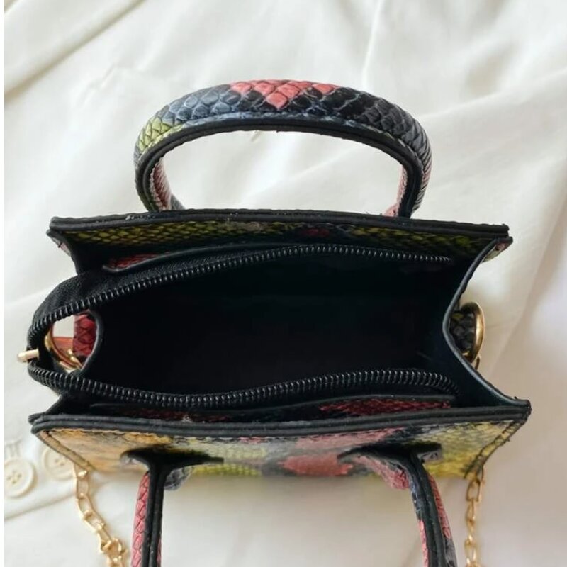 Ladies Mini Snakeskin Chain Decor Satchel Bag