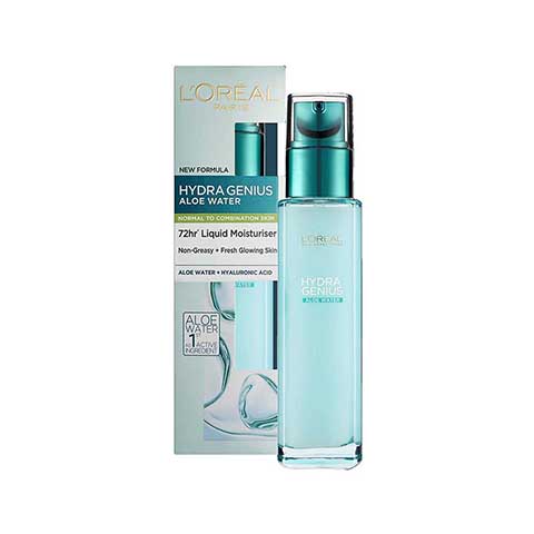 L'Oreal Paris Hydra Genius Aloe Water 72hr Liquid Moisturiser Normal To Combination Skin 70ml