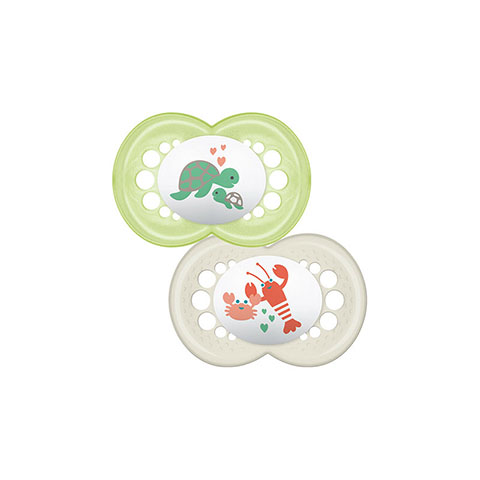 MAM Nature Silicone Soothers With Steriliser Box 6m+ - White & Green