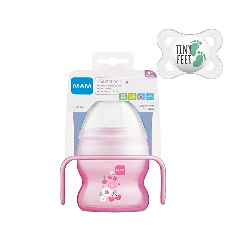 Mam Starter Cup 4+M 150ml With Handles & Soothers - Pink