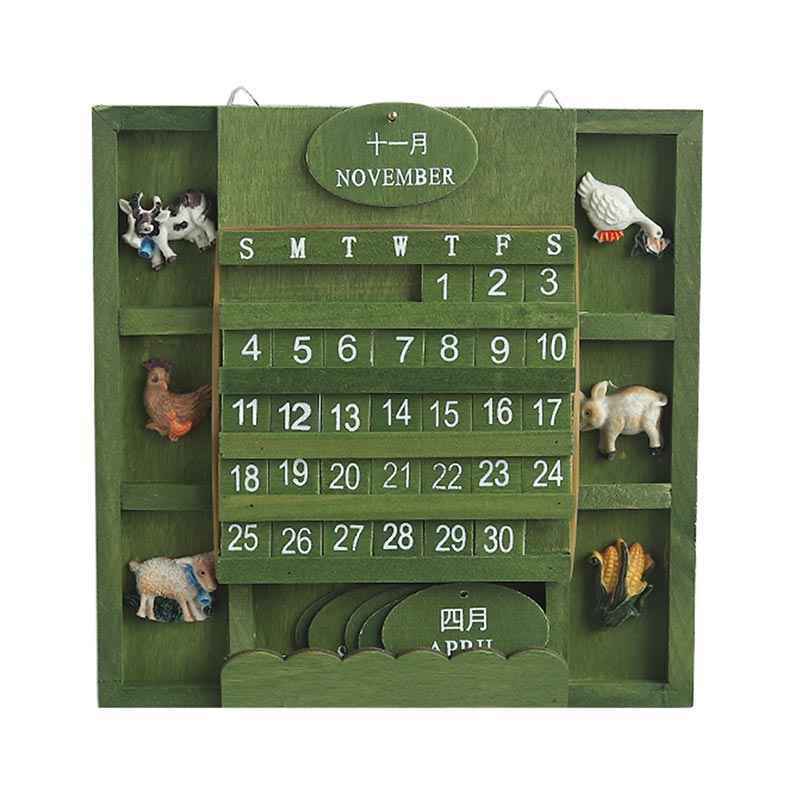 Manual Square Wooden Perpetual Calendar