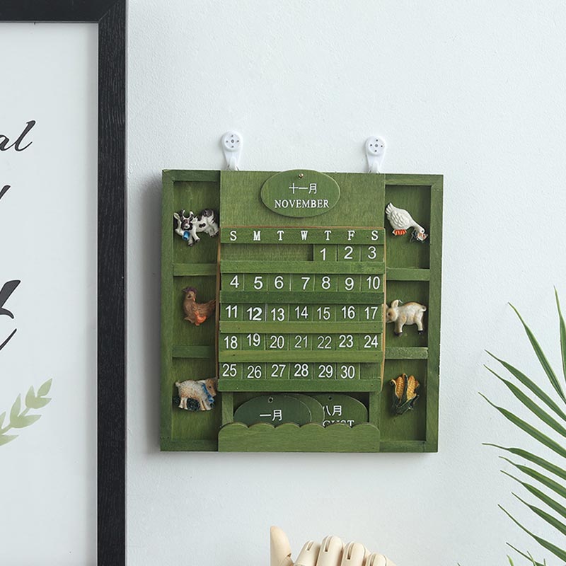 Manual Square Wooden Perpetual Calendar