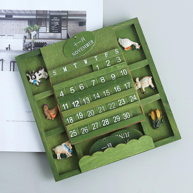 Manual Square Wooden Perpetual Calendar