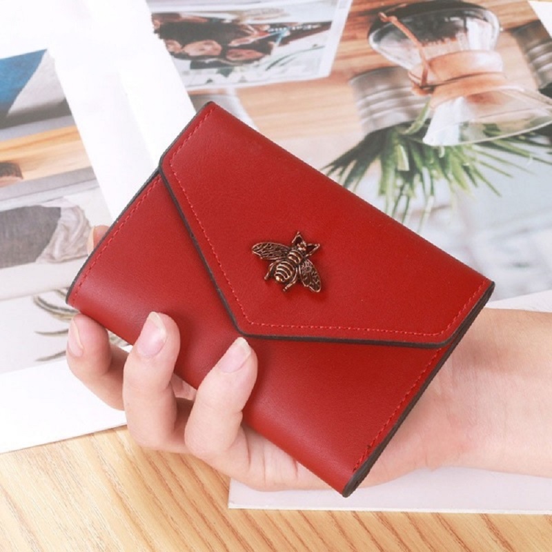 New Ladies Solid Color Leather Bee Short Wallet