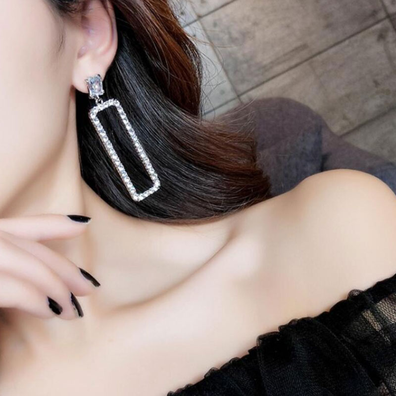 New Trendy Crystal Long Rectangle Earrings (301043)