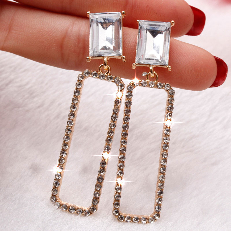New Trendy Crystal Long Rectangle Earrings (301043)