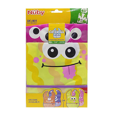 Nuby Catch All Bibs 6m+ 2pack - Pink & Yellow