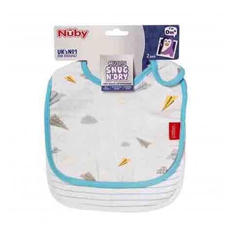 Nuby Muslin Snug N Dry Bibs 2pk - Navy Blue